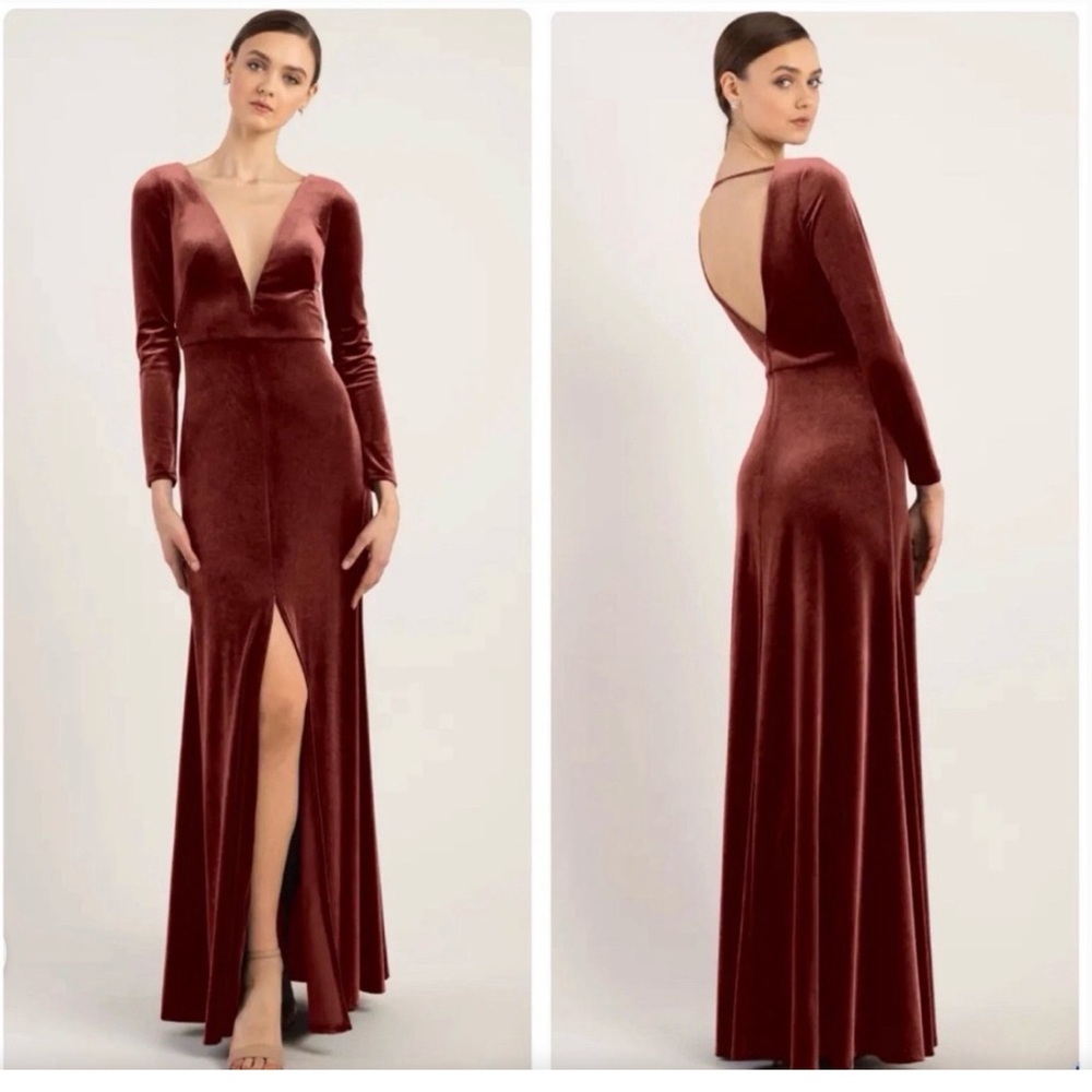 Jenny Yoo Dusty Rose Long Sleeve V-Neck Maxi Dress